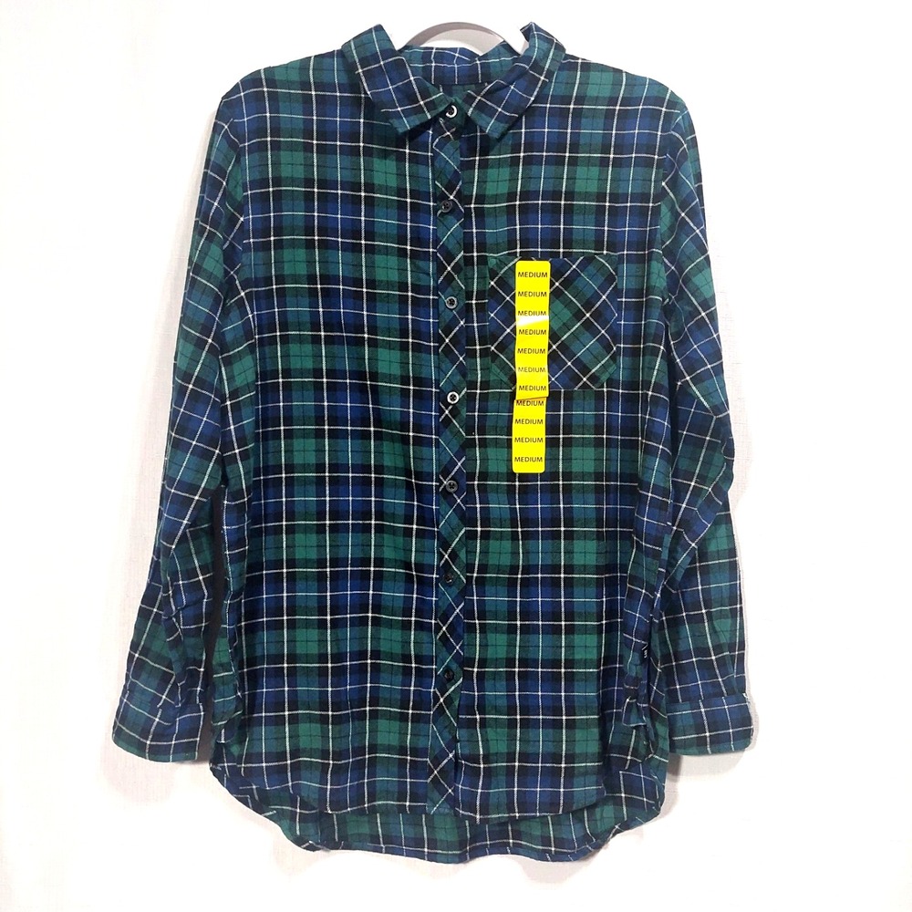 Gap Womens Medium Flannel Shirt Long Sleeves Front Pocket Collared High Low NEW